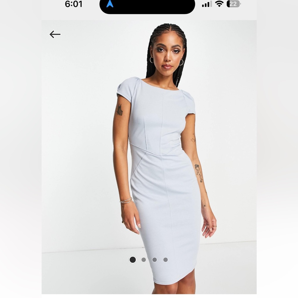 Closet London Elegant Light Blue Puff Pencil Dress - Picture 4 of 4